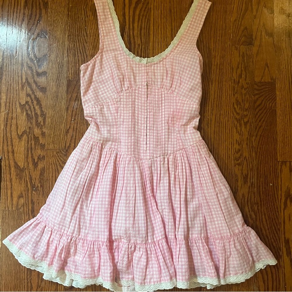 LoveShackFancy cotton corset gingham mini dress